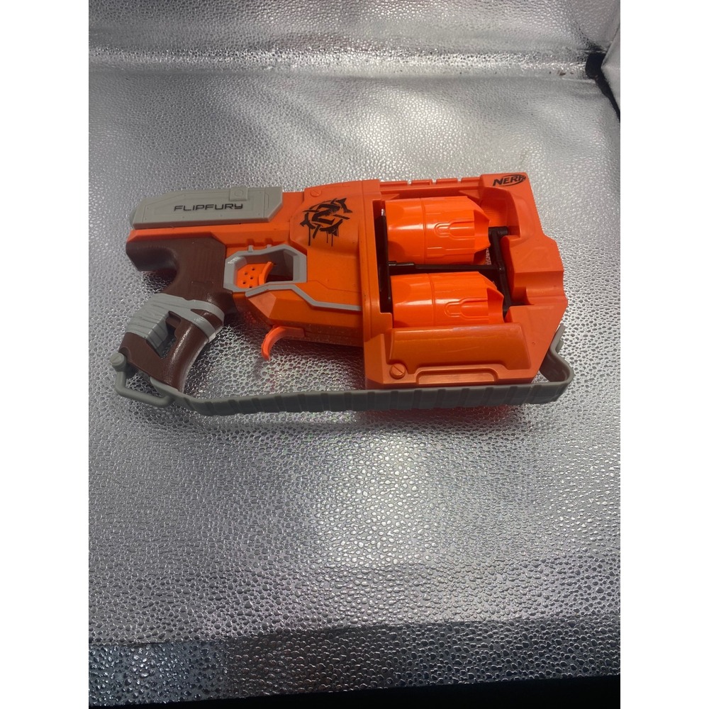 Nerf Zombie Strike FlipFury Blaster Orange Double Rotating 6 Dart Drums A9603